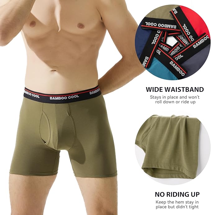 BAMBOO COOL Men's Underwear Boxer Briefs Fly with Built-in 3D Pouch Comfortable Cool Underwear for Men 4 Pack