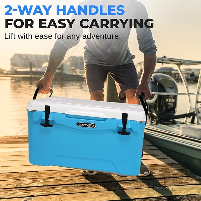 SereneLife Ultra-Tough 25-75 Quart Rotomolded Cooler Box, Holds Upto 64 Cans, Keeps Ice Up to 5 Days, Heavy-Duty Insulated Portable Ice Chest Box, Ideal for Camping, Beach, Picnics, Tailgating, etc