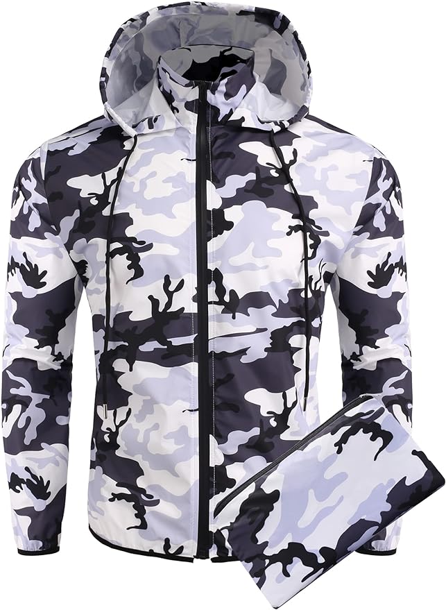 COOFANDY Men's Packable Rain Jacket Lightweight Waterproof Raincoat with Hood Travel Hiking Golf Windbreaker