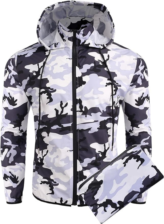 COOFANDY Men's Packable Rain Jacket Lightweight Waterproof Raincoat with Hood Travel Hiking Golf Windbreaker