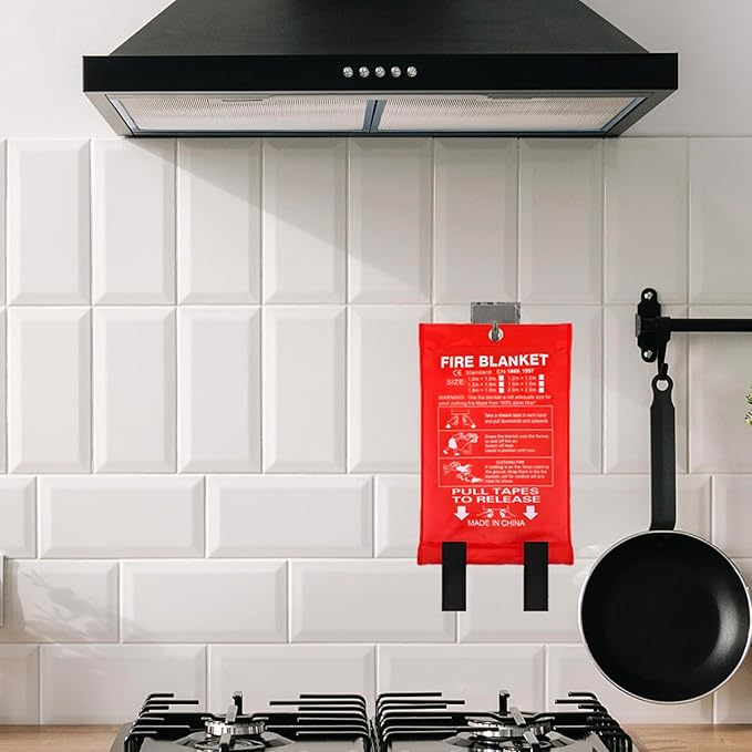 MDH Fire Blanket 40x40 Inches Fiberglass w/Gloves Hooks Whistle - Fireproof Safety for Home, Kitchen, Restaurant, House - Fire Suppression Reusable (Fire Blanket 4-Pack)