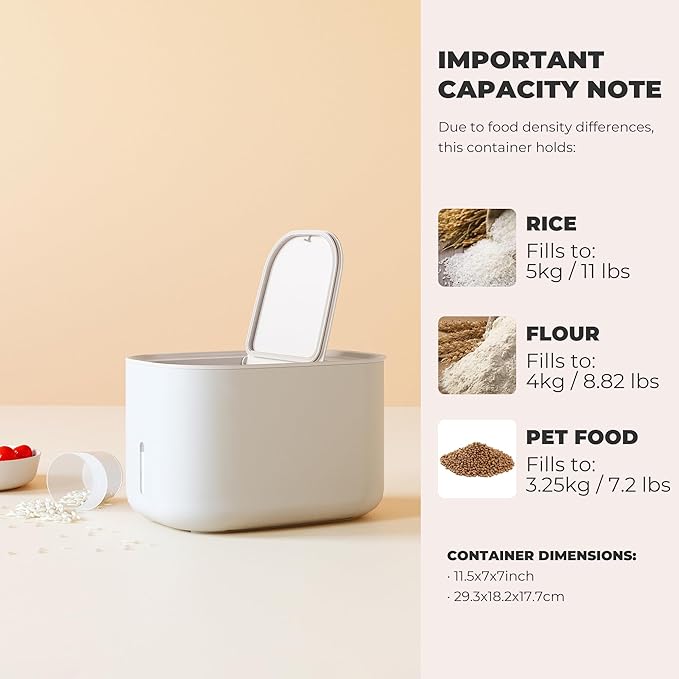 Zuutii Rice Storage Container,Food Container, Dry Food Storage, 11lbs Pet Food Dispenser, Large Storage Bin with Lid,Silicone Ring & Moisture Proof (Light Blue)