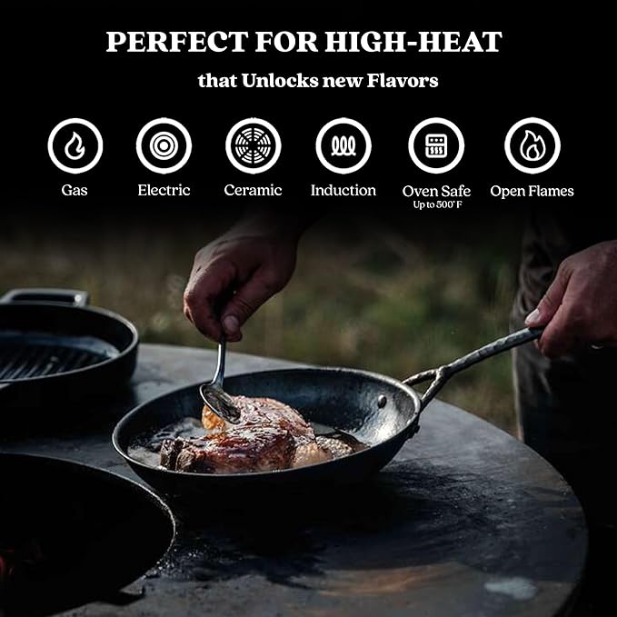 Alva Artist 9.5" Blue Carbon Steel Frying Pan – Pro-Grade Searing, Pre-Seasoned & Naturally Non-Stick, PFAS-Free – Heats 3× Faster Than Cast Iron – Oven, Grill & Induction Safe, Lightweight Design