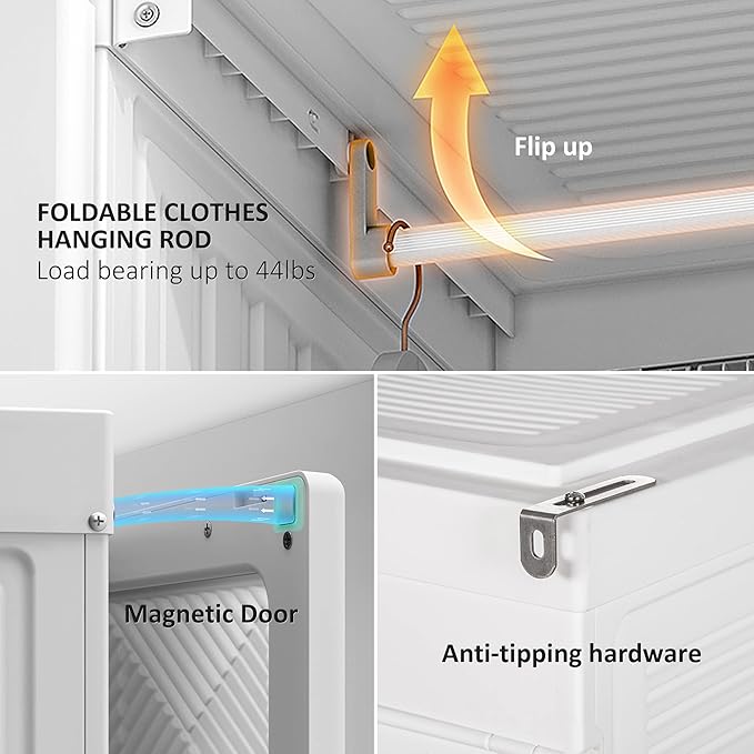 HOMCOM Portable Wardrobe Closet, Folding Clothes Storage Organizer with 6 Cube Compartments, Hanging Rod, 8 Magnet Doors, White