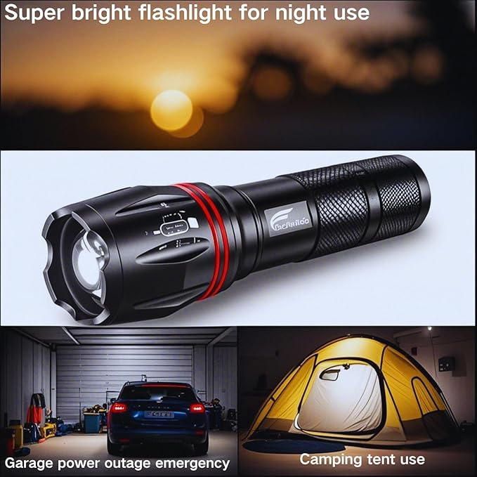 HAUSBELL LED Flashlight 2000 High Lumens, Bright Flash Light with Battery, Zoomable & Waterproof Tactical Flashlights for Home, Emergency, Hiking, Handheld Flashlight for Camping Essentials, 2 Pack