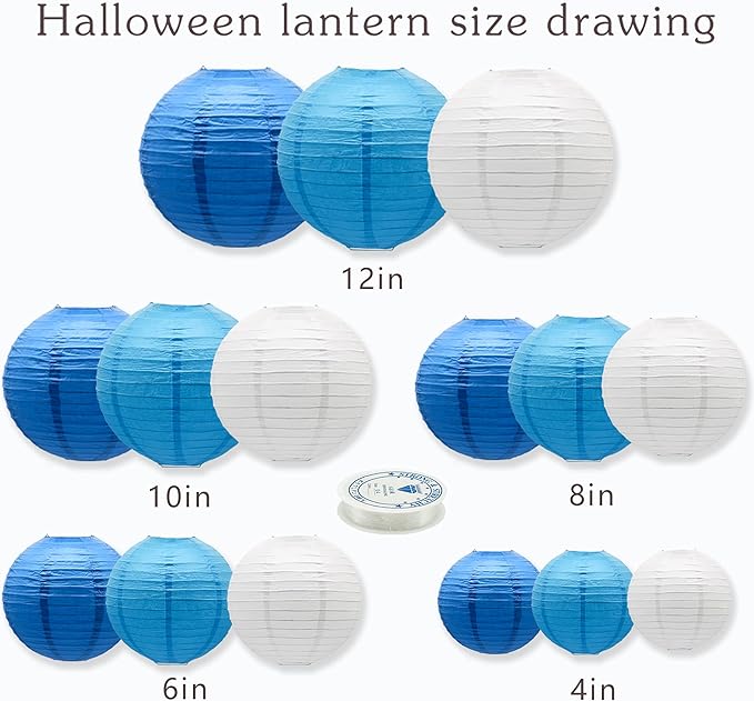 Paper Lanterns Party Decorations Blue - Hanging Paper Lanterns Indoor Outdoor - Wedding Graduation Birthday Baby Shower Party Supplies, 15pcs