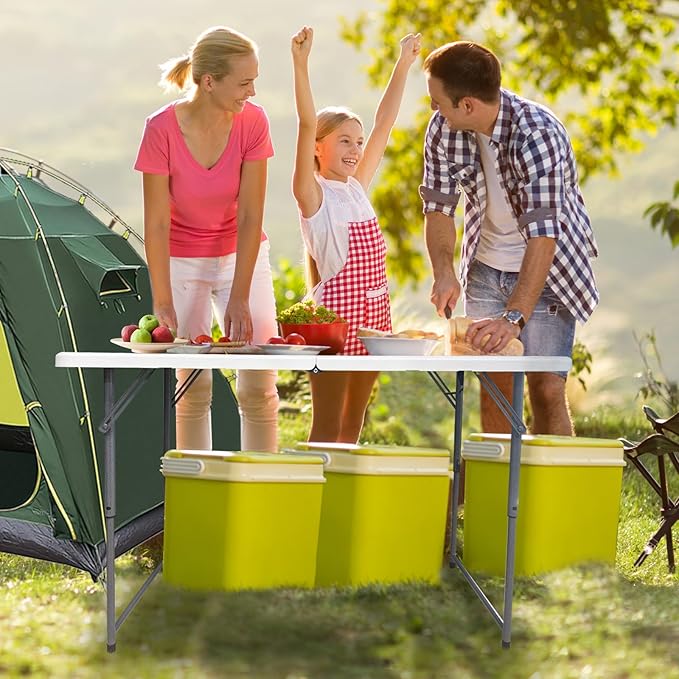 Gocamptoo Folding Table,4ft Indoor Outdoor Heavy Duty Portable Folding Square Plastic Dining Table w/Handle, Lock for Picnic, Party, Camping (4 FT)-White