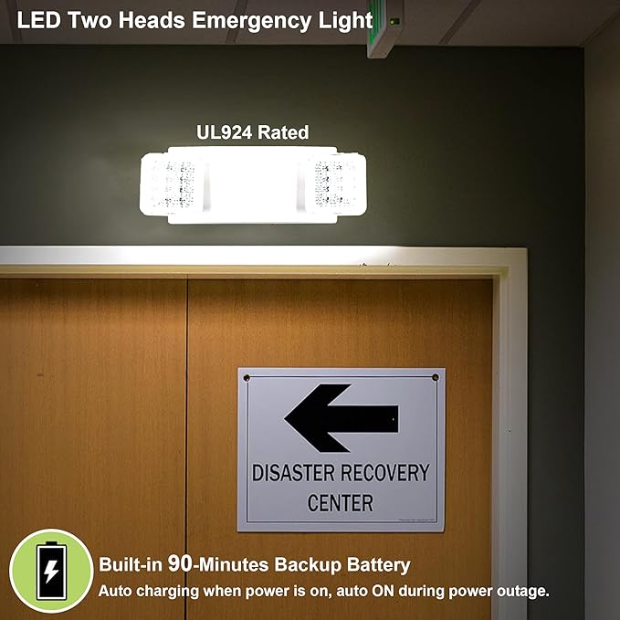 LIT-PaTH LED Emergency Lighting Fixtures with 2 LED Heads and Back Up Batteries- US Standard Exit Light, UL 924 and CEC Qualified, 120/277 Voltage, 12-Pack