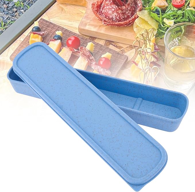 OriGlam 1pcs Portable Flatware Box Travel Tableware Storage Case Box, Utensil Case Flatware Storage Box for Cutlery Kit, 9.84 x 2.40 inch (Blue)