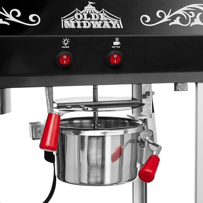 Olde Midway Bar Style Popcorn Machine Maker Popper with 6-Ounce Kettle - Black