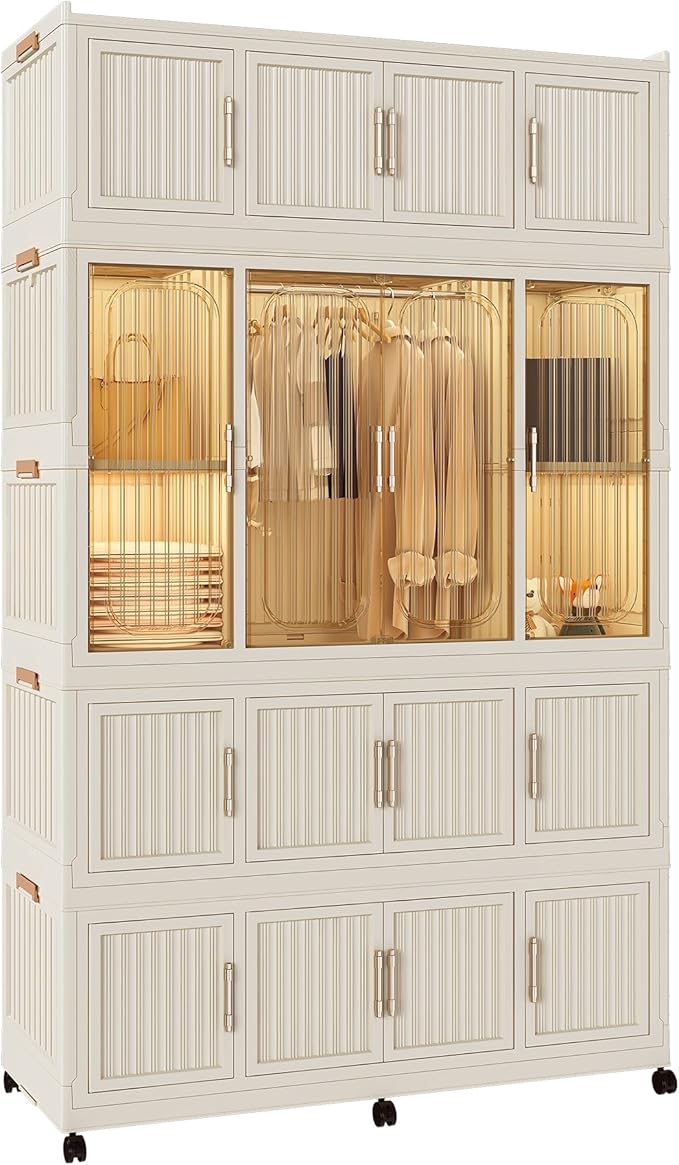 Collapsible Expandable Wardrobe Closet, Multi-Function Plastic Wardrobe,Wardrobes Storage Cabinet (16 Cubes+1 Hanging Rod 1)