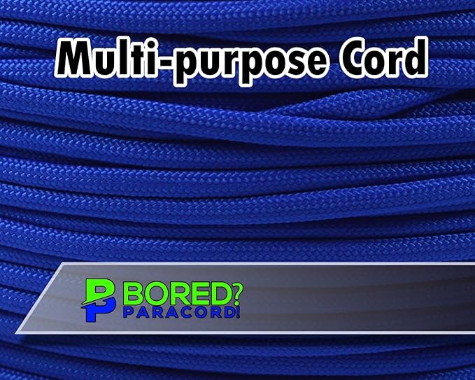BORED? PARACORD! 550 lb Paracord - Ideal for Crafting, Camping, DIY Projects, Active & Military Outdoors - Strong Survival Rope - Tactical Parachute Cord Type III - Royal Blue 100 Feet