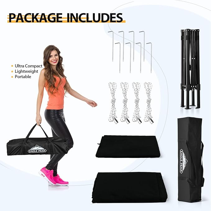 EAGLE PEAK Flex Ultra Compact 4x4 Pop-up Canopy, Sun Shelter, Changing Room, Portable Privacy Canopy Cabana for Pool, Fashion Photoshoots, or Camping, Black