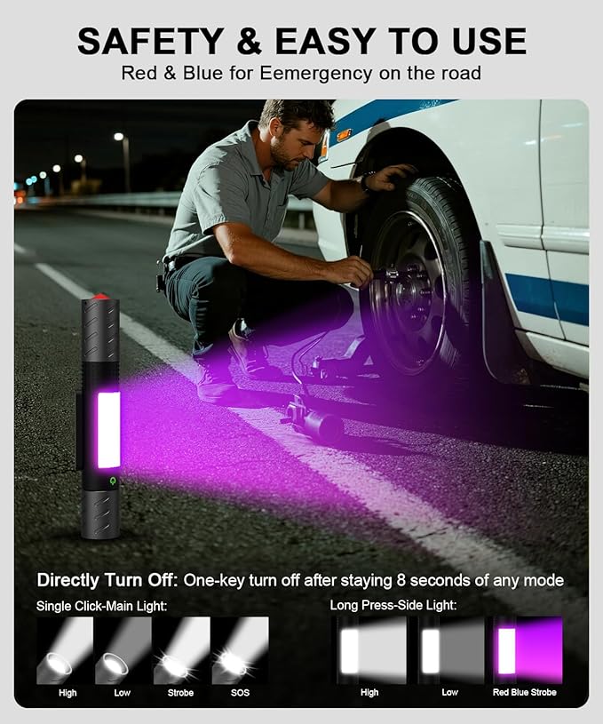 Rechargeable Flashlight High Lumens 2Packs-Super Bright Magnetic LED Flashlights with Screwdriver Set,Window Glass Breaker,COB Flash Light,7 Modes,Zoomable,Waterproof for Emergency Camping Car Repair