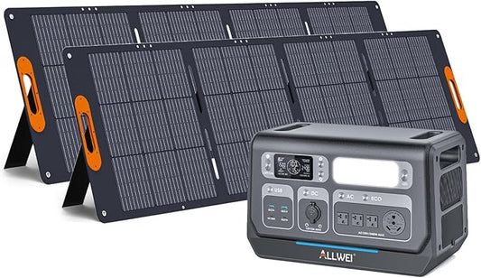 ALLWEI LiFePO4 Solar Generator 2400W with 2x 200W Solar Panels, 2048Wh Portable Power Station, Fast Charge in 1.5H, 4 AC Outlet, Home Battery Backup for RV Outdoor Camping Emergency Power Outage