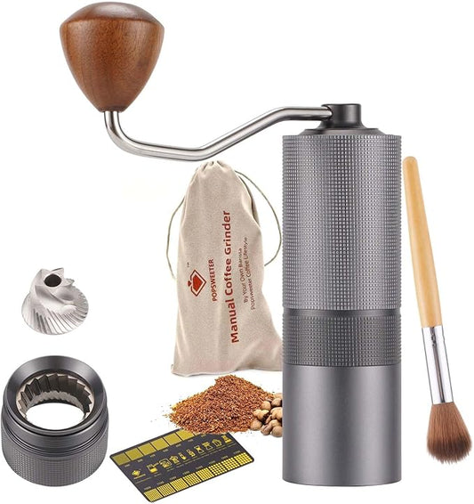 Popsweet C38 Manual Coffee Grinder With Detachable Stainless Steel Tapered Outer Burrs, Grinding 400 pounds Coffee Beans, 36 Manual Adjustable Espresso Grinder, Perfect For Homes, Offices, And Camping
