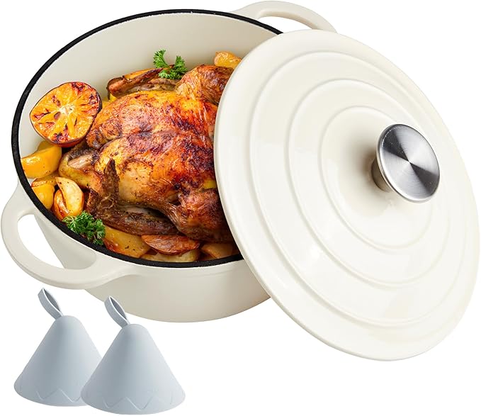 4.5 Quart Dutch Oven Enameled Cast Iron with Lid - Big Dual Handles - Oven Safe up to 500°F - Classic Round Pot for Versatile Cooking Cream