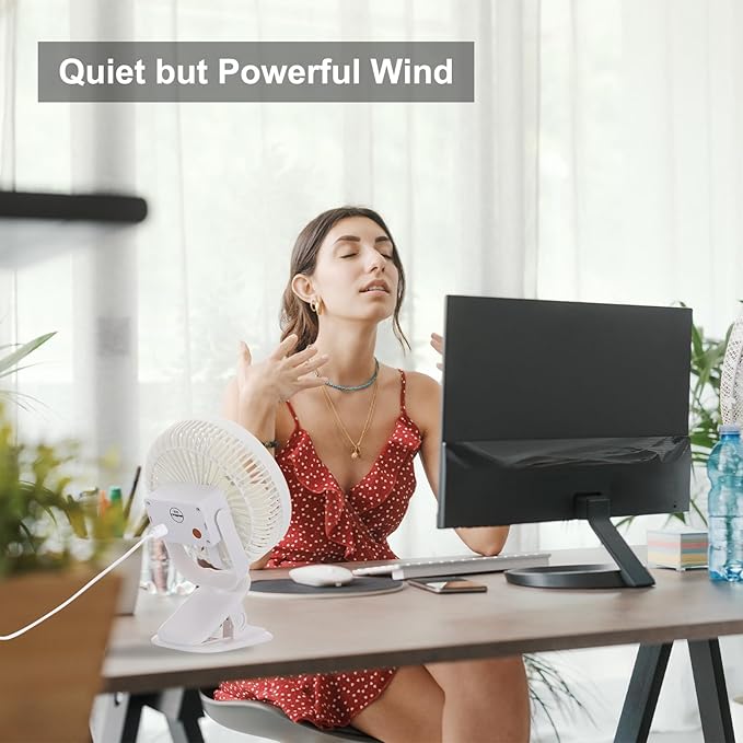 PATIKIL Portable Desk Fan, 2 Pcs Camping Fan 6 Inch with LED light 3 Speeds Strong Airflow Sturdy Clip Quiet USB Cord Powered for Tent Camping, Home and Office, White