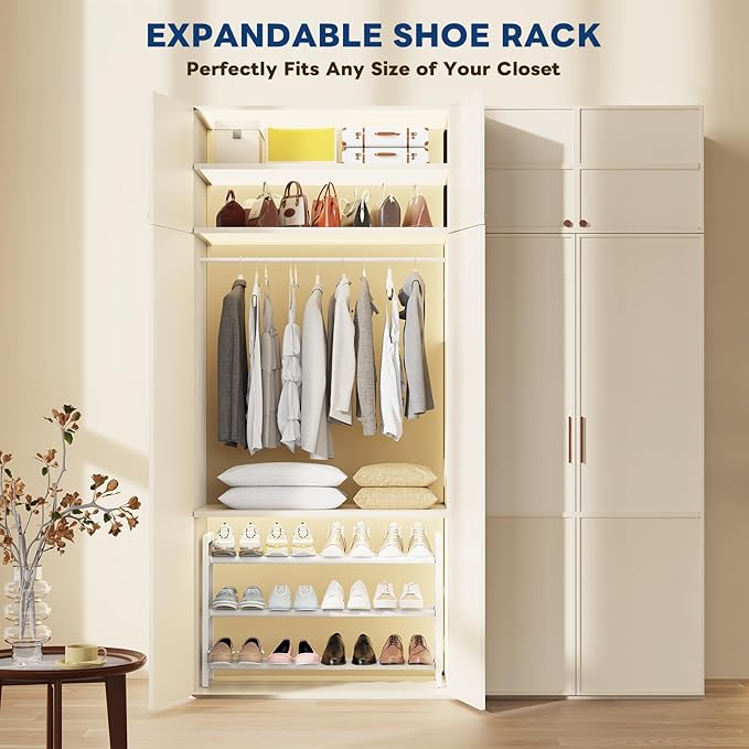 Mavivegue Expandable Shoe Rack, 4-Tier Shoe Organizer for Closet, Adjustable Shoe Rack for Front Door Entrance, Entryway