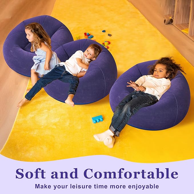 Realspring Inflatable Bean Bag Chairs Outdoor Blow up Camping Chairs Inflatable Lazy Sofa Folding Portable Bean Bag Loungers Couch for Movie Night(Blue,4 Pcs)