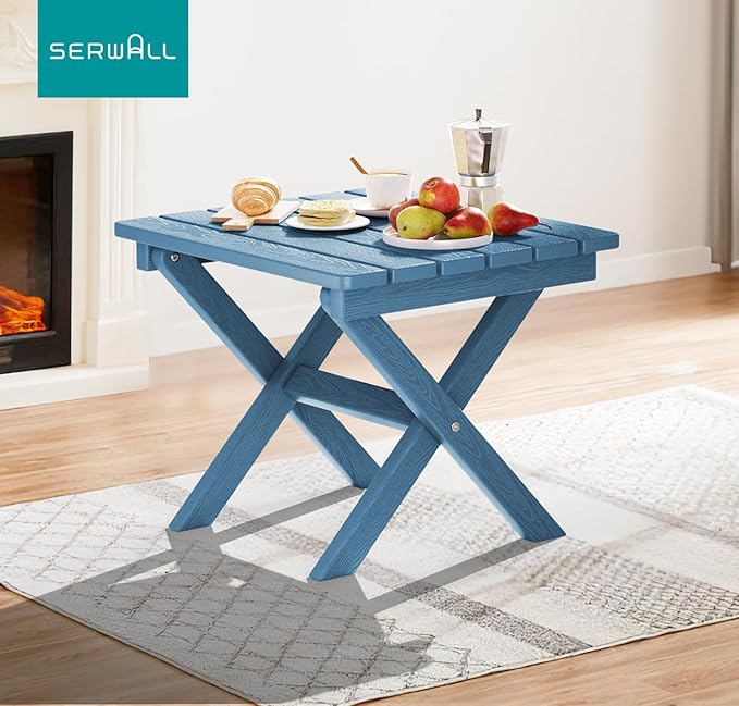 SERWALL Folding Outdoor Side Table Set of 4, Small Adirondack Side Table, Navy