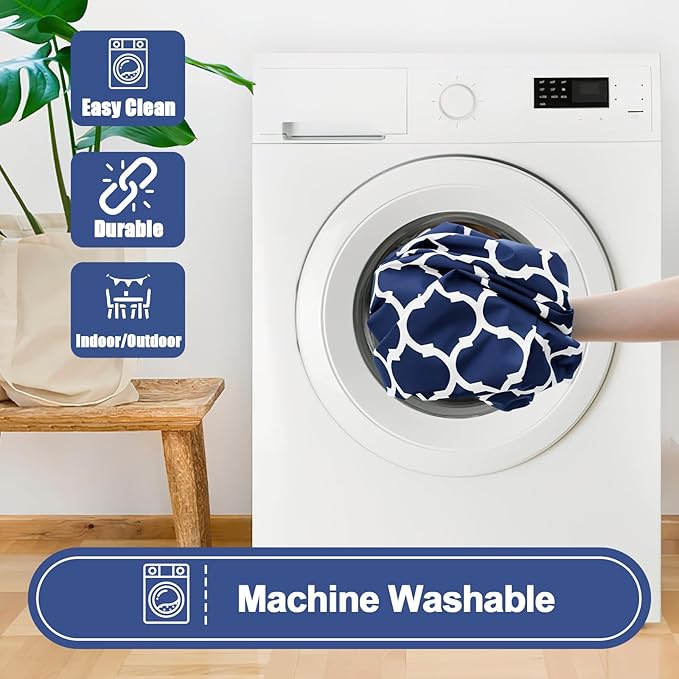 Smiry Picnic Table Cover with Bench Covers, Waterproof Elastic Fitted Tablecloth for 8 Foot Tables, Washable Polyester Tablecloths for Camping, Indoor & Outdoor (Navy Morocco, 30x96 Inch 3-pc Set)