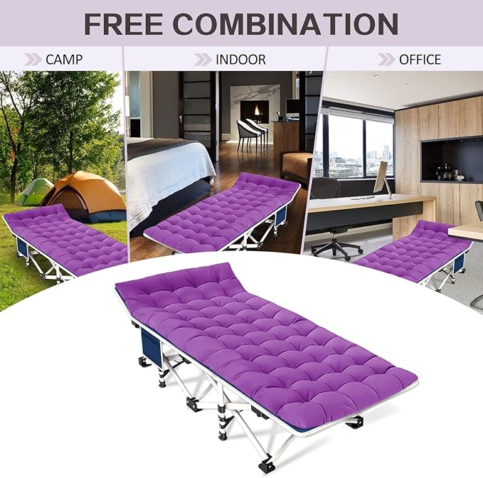 Camping Cot with Mattress Comfortable Cots for Sleeping Camping Bed Folding Cot Double Layer Oxford Heavy Duty with Carry Bag for Home Travel Outdoor Indoor