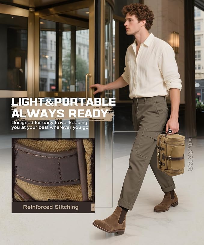 ARCFOX Travel Hanging Toiletry Bag for Men, Vintage Canvas Large Toiletry Bag with 7 Compartments, Camping Gym Travel Toiletry Kit Organizer with PVC Wet & Dry Pockets, Personalized Wash Bag, Brown