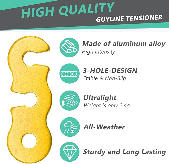 30Pcs Guyline Tensioner Aluminum Alloy Guy Line Cord Adjusters Tent Rope Tensioners Paracord Tensioner for Outdoor Tent Camping Hiking Accessories
