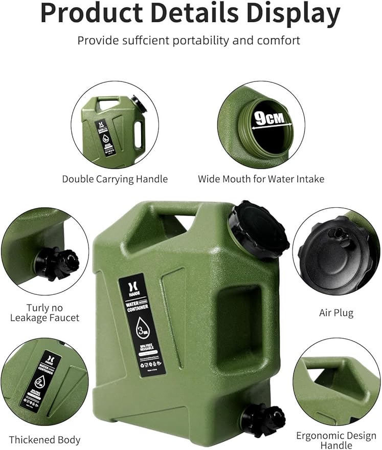 HAIGE Gallon Water Container with Spigot (3.2 Gallon Water Jug Green)