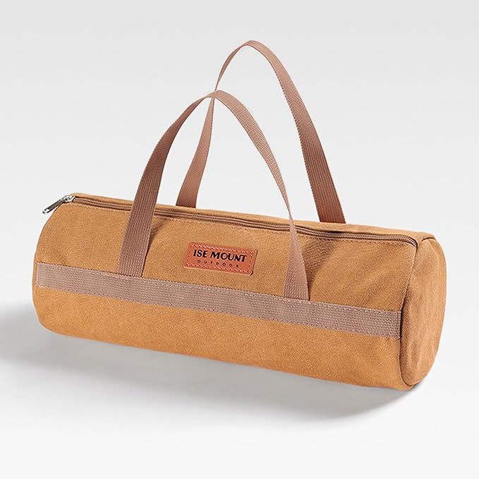 Tent Stakes Bag, Double Layer Tent Pole Pegs Storage Bag, Camping Accessories Large-Capacity Canvas Tool Bag with Zipper for Man Camping, Hiking (40cm Khaki)