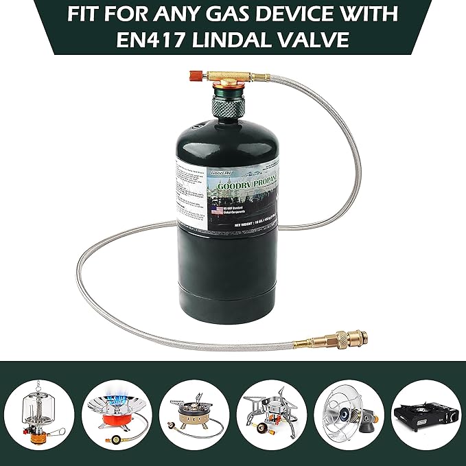 Camping Stove Adapter 1 Lb Propane Small Tank Input EN417 Lindal Valve Output Outdoor Cylinder LPG Canister Adapter for Outdoor Backpack Hiking 2PCS