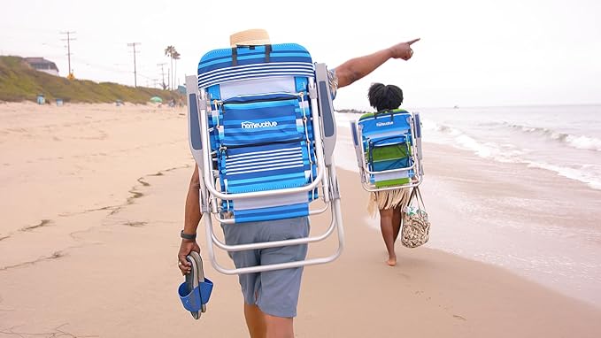 Homevative Backpack Fold-Up Beach Chair, 5 Positions, Towel bar, Cooler, Storage Pouch, Cup Holder and Phone Pocket