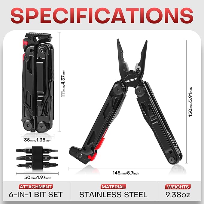 WETOLS Multitool with Pocket Knife, 27-in-1 Stainless Steel Needle Nose Pliers with Screwdrivers, Self-locking Multi tool EDC Gear with Sheath, Ideal for Survival, Outdoor, Camping