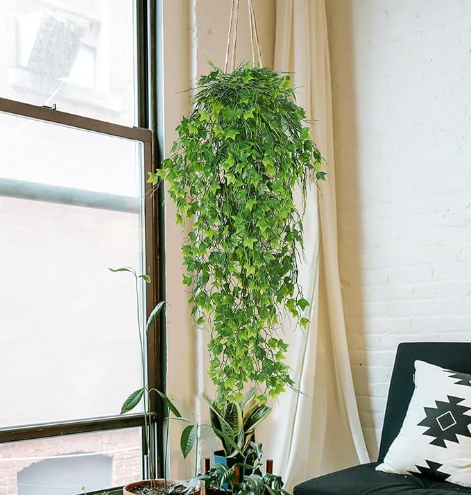 RECUTMS Artificial Plant Faux Plant Ivy Greenery Fake Hanging Plants Faux Greenery Plant Fake Ivy Leaf UV Resistant for Indoor Home Decor Outdoor Garden Yard Porch Wall Decoration 3 Packs（Green）