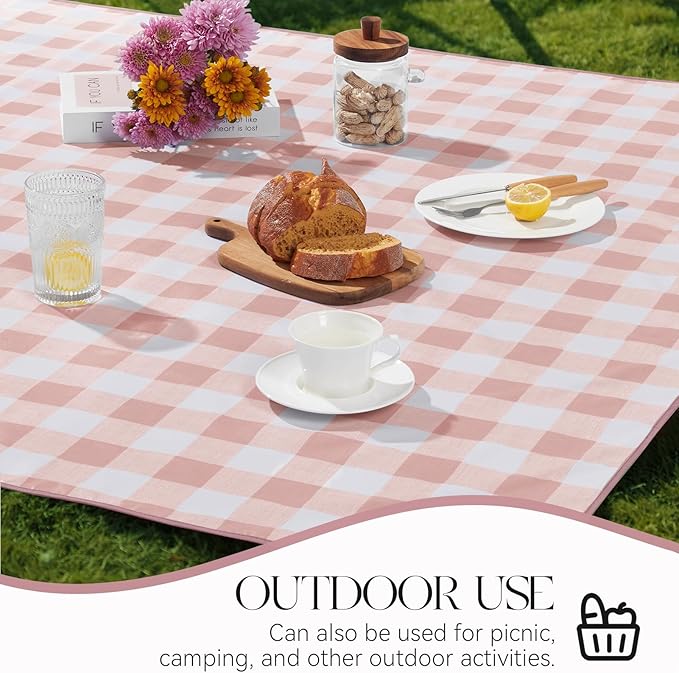 MOSAYT Rectangle Vinyl Tablecloth, 100% Waterproof Buffalo Gingham Plastic Table Cloth, Heavy Duty Wipeable Table Covers for Picnic, Outdoor, Camping - 54 x 120, Pink