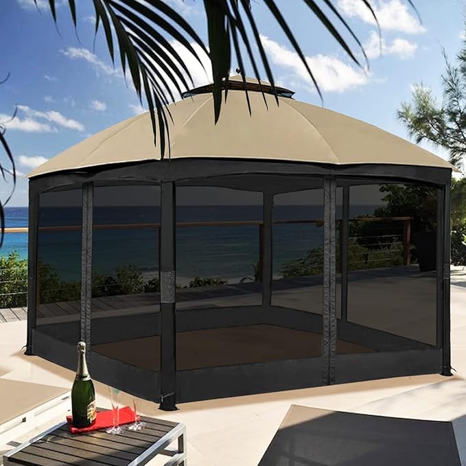 Gazebo Universal Replacement Mosquito Netting, 10' x 12' Outdoor Canopy Net Screen 4-Panel Sidewall Curtain, with Zippers, Easy to Install, Fit for Most Gazebo 10x12 Canopy, Black