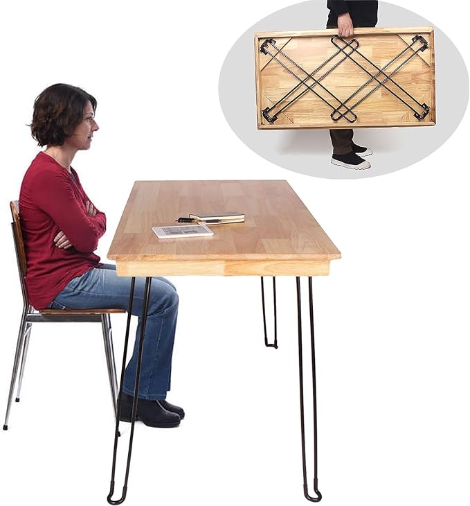 Wooden Folding Desk Portable Folding Wood Table 43in Fold-Down Workbench No Assembly Required for Home Office Writing Reading Puzzle Small Computer Table