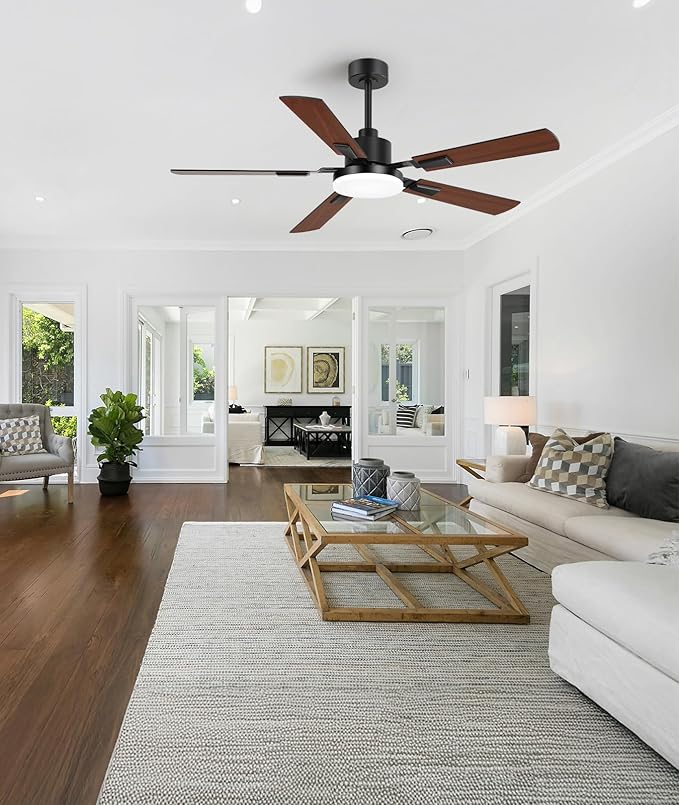 ZYD Ceiling Fans with Lights, 52 Inch Ceiling Fan with Light and Remote, Farmhouse Ceiling Fan with Light Quiet Reversible DC Motor, Dual-Finish LED Ceiling Fans with Lights for Living Room, Bedroom