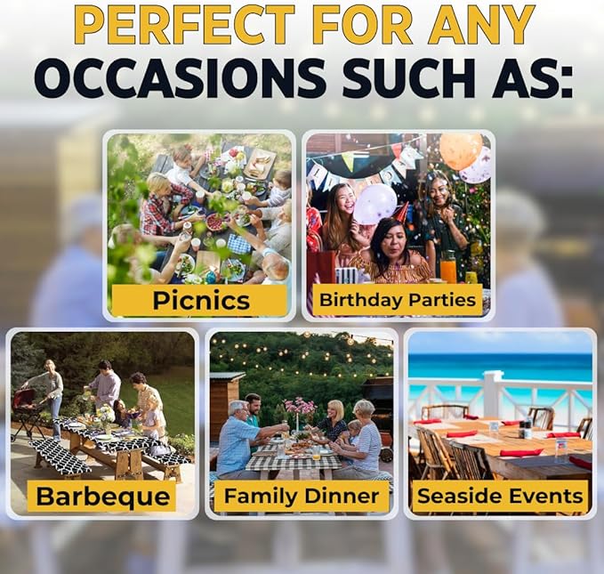 RNOONY 6ft Vinyl Picnic Table Cover with Bench Covers with Carrying Bag, Camping Essentials Tablecloth Waterproof and Windproof with Elastic Edge. Perfect for Indoors and Outdoors Blue 72x30 inches