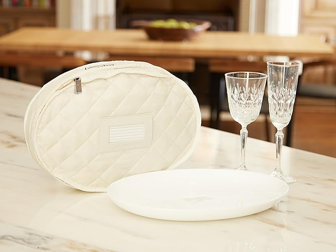 Covermates Keepsakes - Serveware Storage - Padded Protection - ID Window - Stain Resistant - Machine Washable - China Storage, Cream