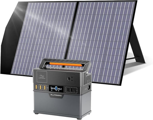 ALLPOWERS 300W Portable Power Station with SP027 100W Foldable Solar Panel, 288Wh/78000mAh Solar Generator (Peak 600w) Solar Powered Battery, 6 Outputs, for Outdoor Camping, RVs, Home Use