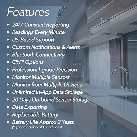 HT1 Smart Temperature Sensor and Humidity Sensor - Bluetooth Thermometer and Hygrometer with App Monitoring - Indoor/Outdoor Temperature and Humidity Monitor for RV, Basement, Fridge & More (1 Pack)