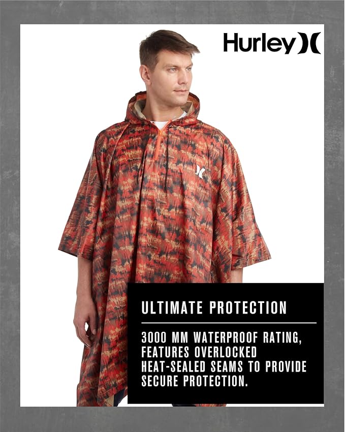 Hurley Ponchos Adult - Waterproof Rain Ponchos for Adults, Lightweight Packable Rain Poncho for Hiking, Camping & Emergency