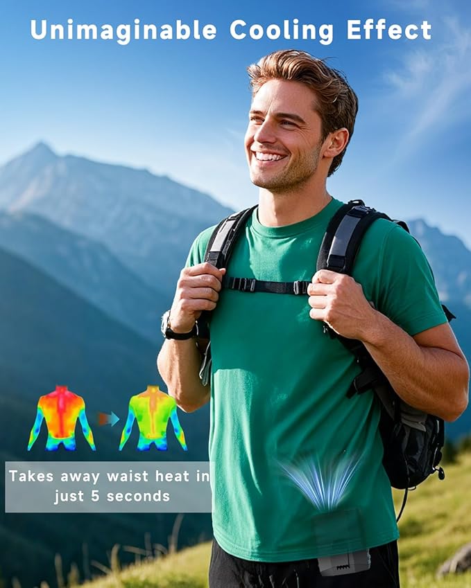 2025 Smart Portable Rechargeable Fan with LED Light & 25H Runtime, 4-Speed 9200RPM Turbo Cooling Personal Waist Fan, Wearable Neck & Belt Clip for Camping, Outdoor, Hiking - Black