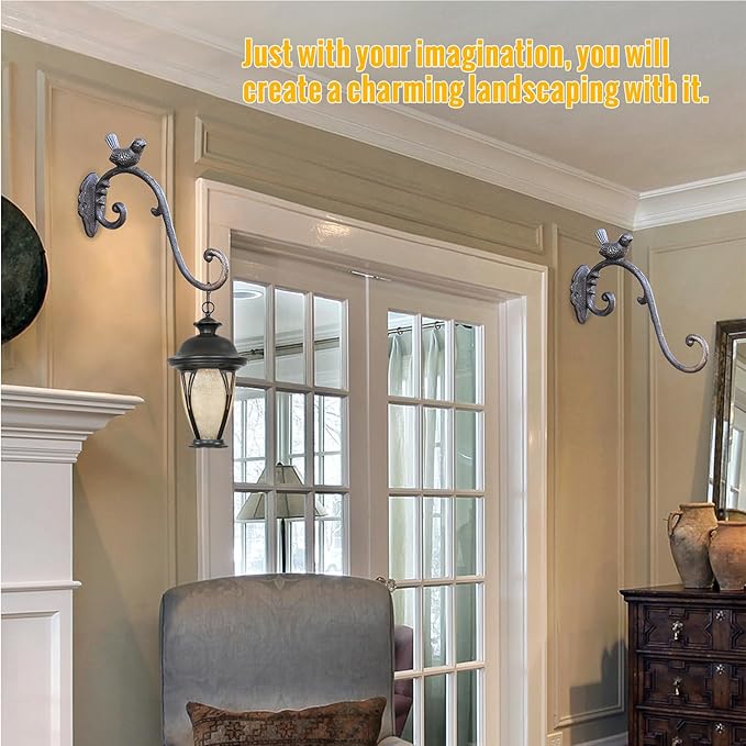 Sungmor Cast Iron Plant Hanger Wall Hooks, Heavy Duty Hanging Basket Brackets, Lovely Bird Shape & 10 inch & 2PC Brown, Decorative Wall Hangers for Planters Lanterns Bird Feeders Houses Wind Chimes