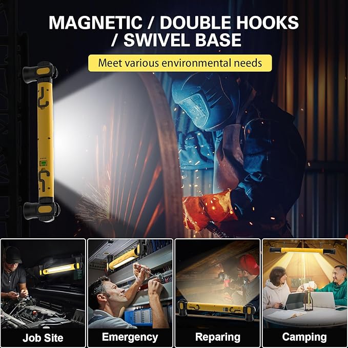 ERAY Cordless Underhood Work Light, 6000mAh/3000LM Rechargeable Worklight with Hook, 3 Modes, 180° Rotatable, Mechanic LED Work Lights for Car Repairing Outdoor Emergency Inspection