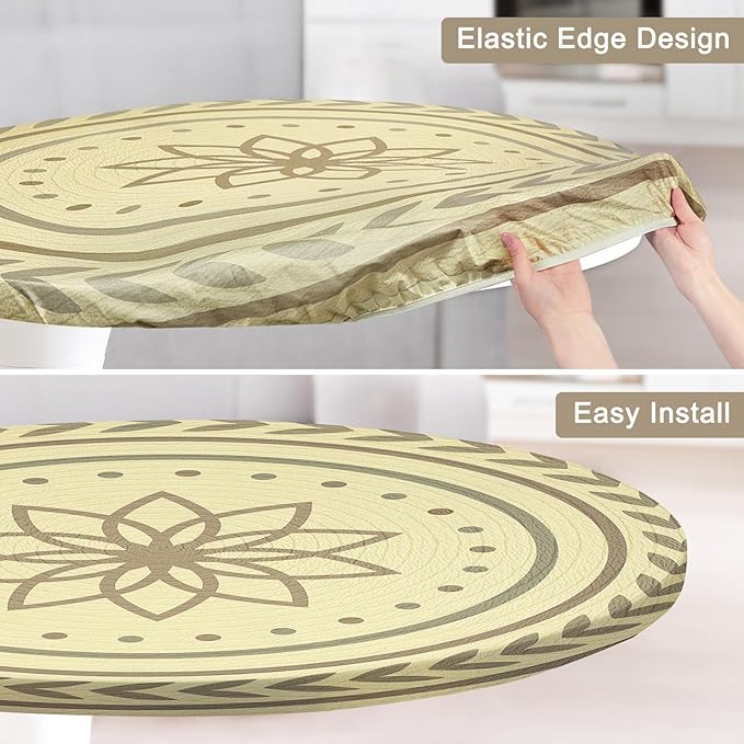 Round Tablecloth Fitted Elastic Table Cover Waterproof Table Cloth for Dinner, Party, Picnic,Camping, Round Table Cover for Indoor Outdoor