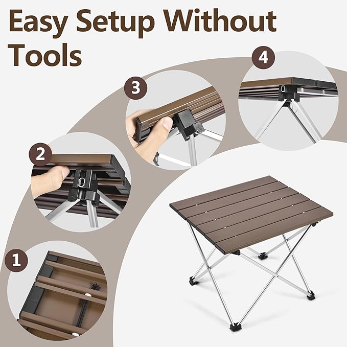 Grope Small Folding Camping Table with Aluminum Table Top, Beach Table for Sand with Carrying Bag,Prefect for Outdoor,Picnic,BBQ,Cooking,Festival