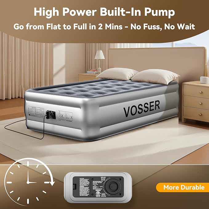 Twin Air Mattress with Built in Pump,18” Raised Blow Up Mattress,Inflatable Mattress in 2 Mins,Single Twin Size Air Mattress for Camping,Floor&Travel, Air Bed for Adults,330LB Max